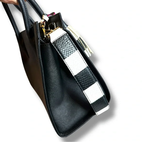 Kate Spade Black Cameron Street Candace handbag with striped strap & tassel - Picture 3 of 15